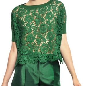 Valentino Green Cotton Viscose Lace Top Sz Medium