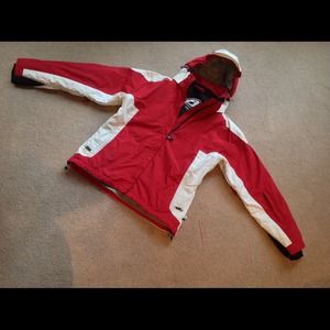 Ladies ivory & red ski and snowboarding jacket.