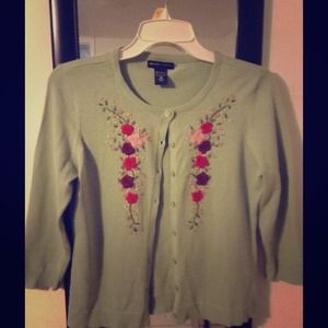 New York & Co. Light Green Floral Cardigan