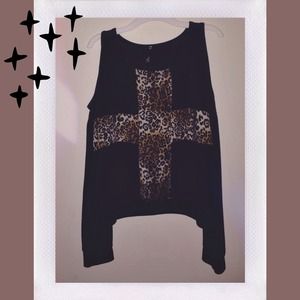 Long sleeve black cheetah print cross design
