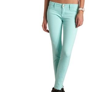 Mint colored skinny jeans
