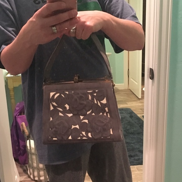 Vintage dusty blue leather handbag - Picture 6 of 9