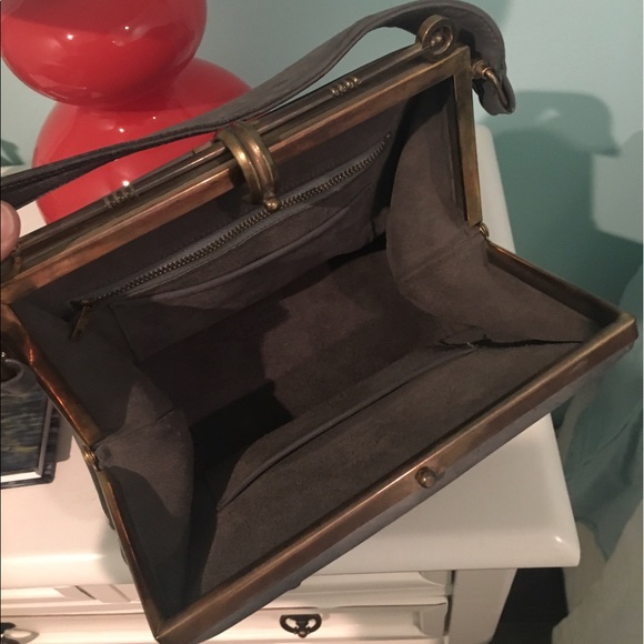 Vintage dusty blue leather handbag - Picture 7 of 9