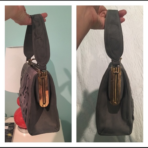 Vintage dusty blue leather handbag - Picture 8 of 9