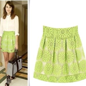 Neon Green Floral Lace Skirt