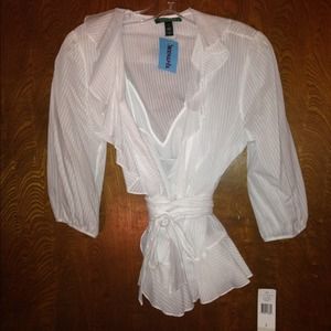 ***PRICE REDUCTION****Cute white wrap ruffle  top