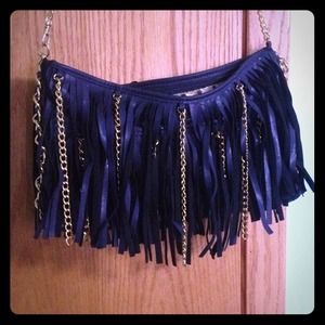Navy with gold fringe purse