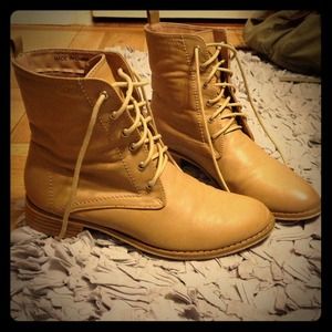 Beige lace up boots
