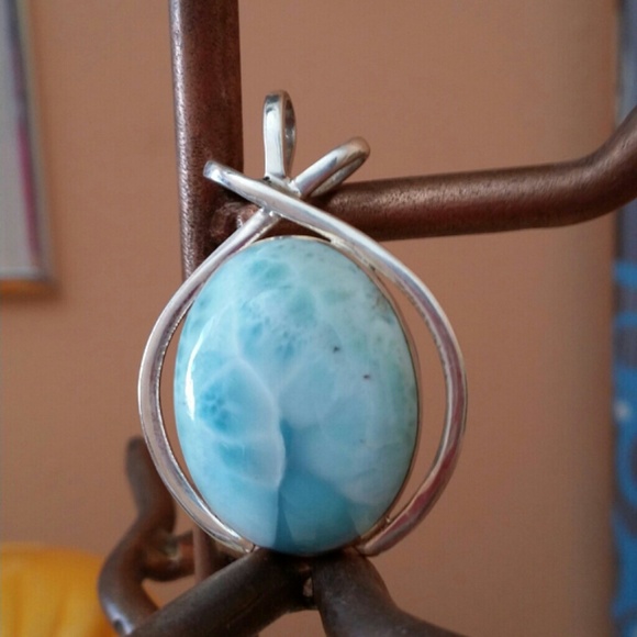 Blue Larimar stone pendant sterling silver