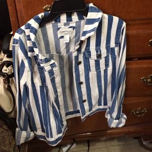 F21 striped jean jacket