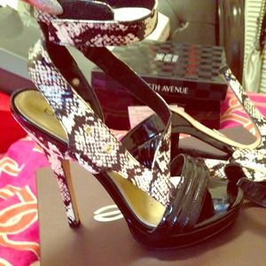 Bebe ankle strap sandals snakeskin