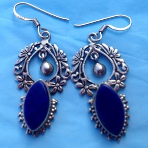 INDIAN CRAFTED SILVER/LAPIS  EARRINGS💋