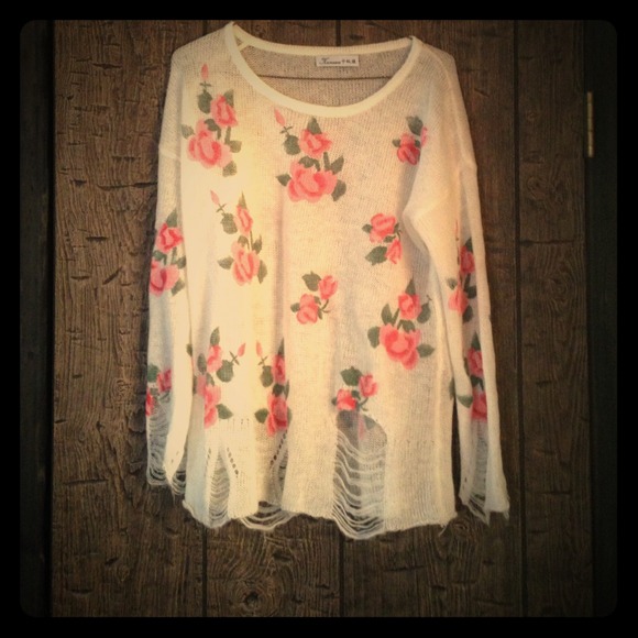 Distressed floral sweatshirt
