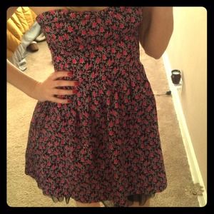 Strapless flower print dress