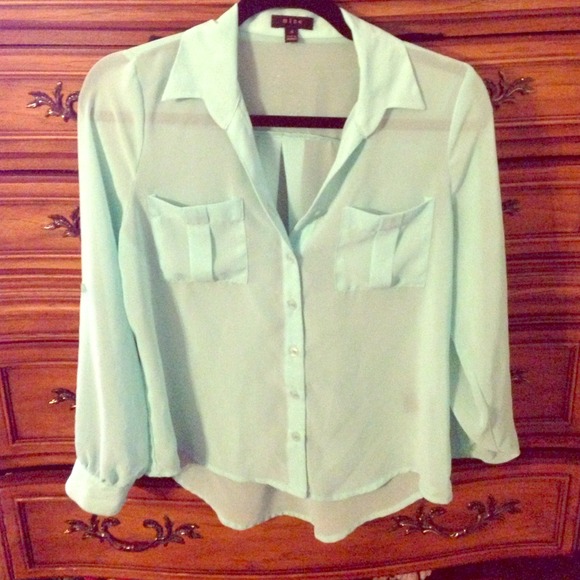 Mint colored button up blouse