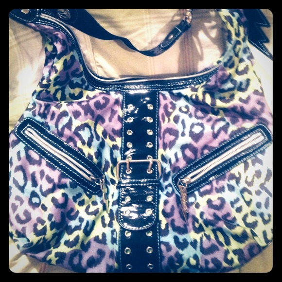 Neon green and purple Betseyville leopard purse