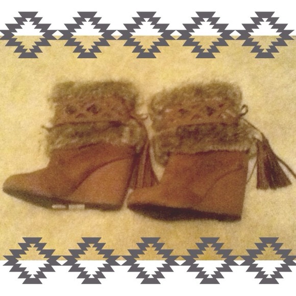 ★SALE★Brown Faux Fur Wedge Boots