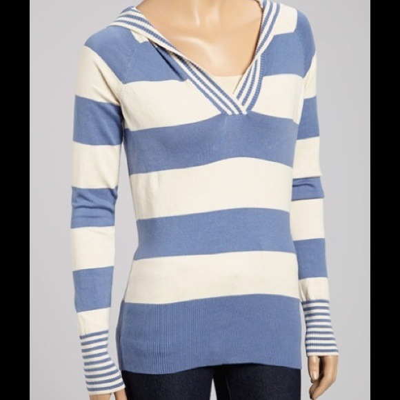 NWOT Blue & White Stripe Hooded Large Sweater