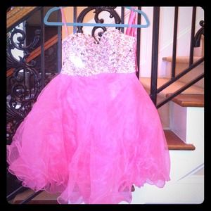 Short, pink party/pageant dress with lace up back