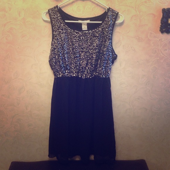 Black sequin and chiffon dress