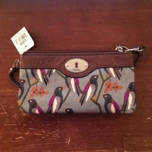 Fossil Bird pattern zipper clutch