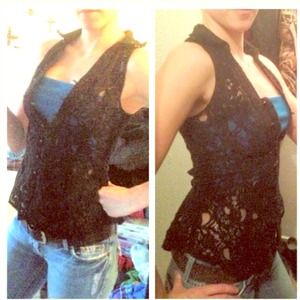 Western style sleeveless black lace vest