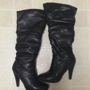 Black leather long boots