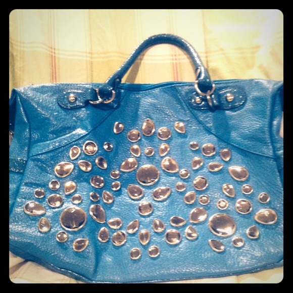 Bright blue jewled purse
