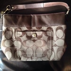 Coach Signature Stripe Hobo Tote Handbag