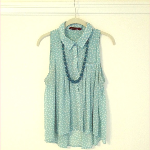 Sky blue and white polka dot sleeveless top