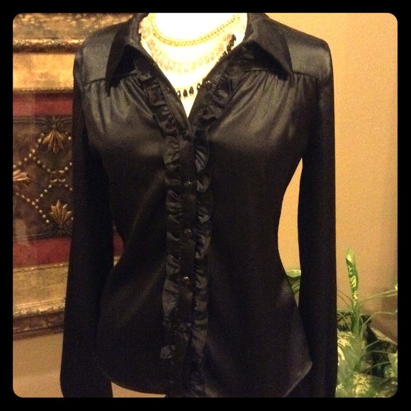 Black Satin Tuxedo Style Shirt