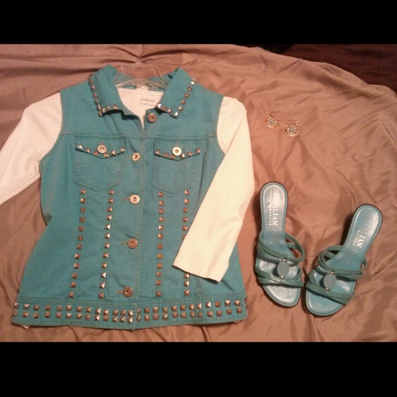 Monoleno Turquoise Denim Studded Vest - Picture 3 of 3