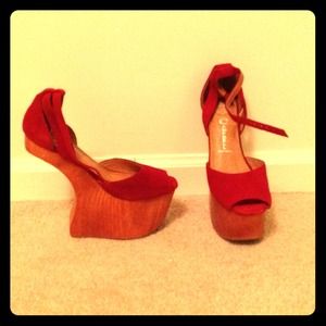 Jeffrey Campbell str8up dark red suede platforms