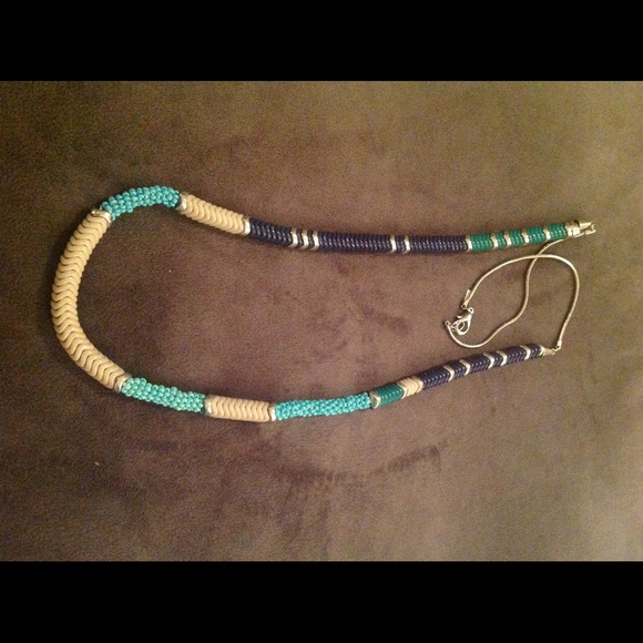 Turquoise, silver, and grey, tribal bead necklace - Picture 1 of 2