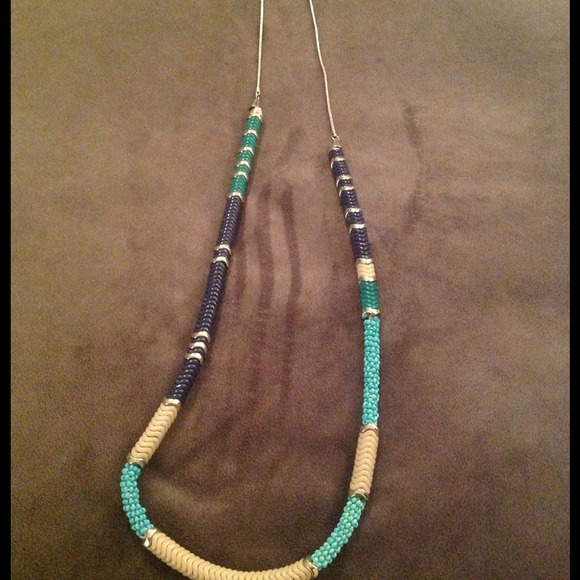 Turquoise, silver, and grey, tribal bead necklace - Picture 2 of 2