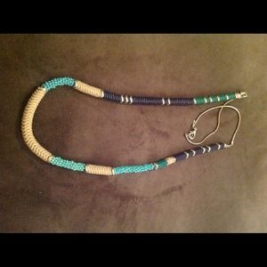 Turquoise, silver, and grey, tribal bead necklace