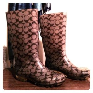 Classic Coach rain boots in the color brown