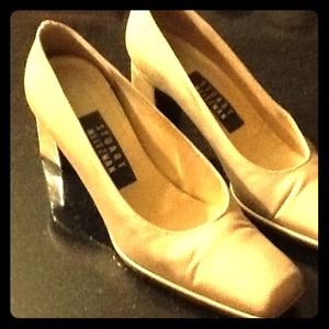 Stuart Weitzman woven fabric patent leather heels