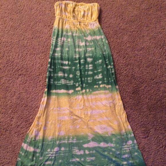 Yellow and green tube maxi dress