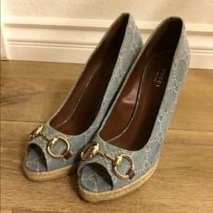 Gucci Blue "Charlotte" Wedge Pumps