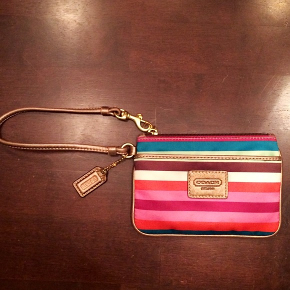 Coach sateen striped wristlet