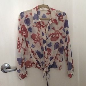 Blouse with Skulls and Hearts Ties on Bottom