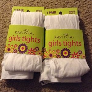 2 pairs of girls white tights
