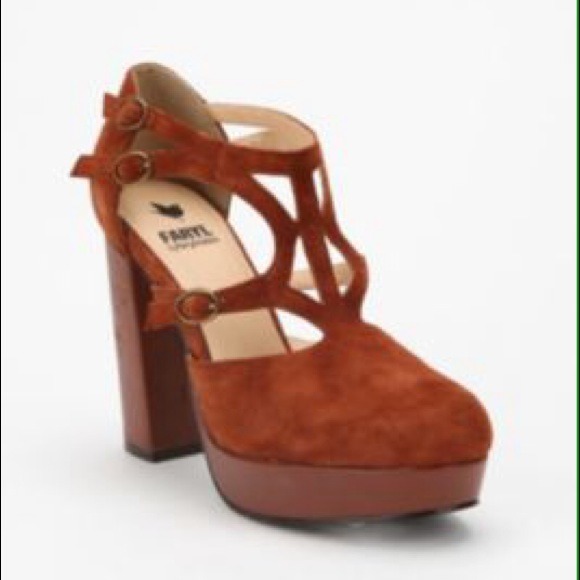 Burnt orange cutout platform heels