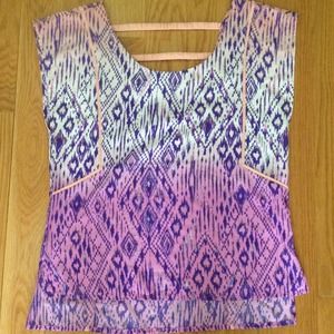 tribal pattern mini high low satin blouse