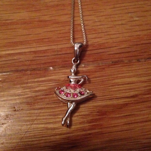 Pink rhinestone ballerina necklace
