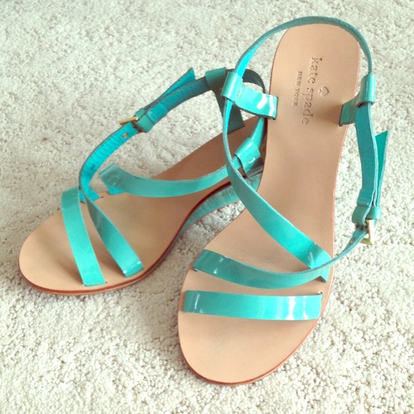 Kate Spade turquoise Patent Leather Wedge Sandals