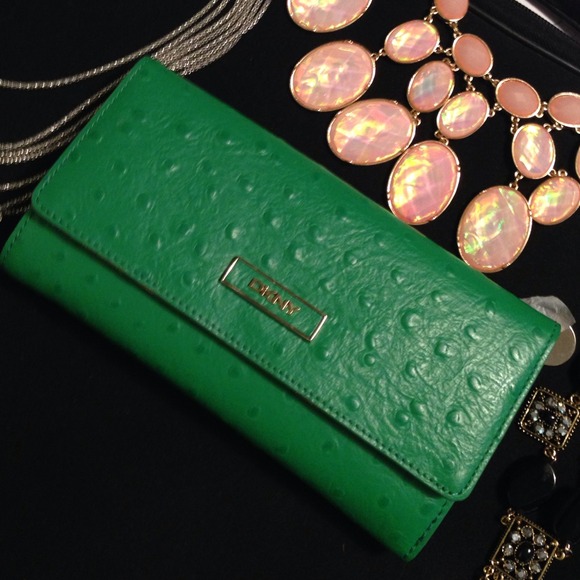Sold !!! DKNY green " ostrich " leather wallet