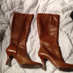 Tall tan boots with real leather upper