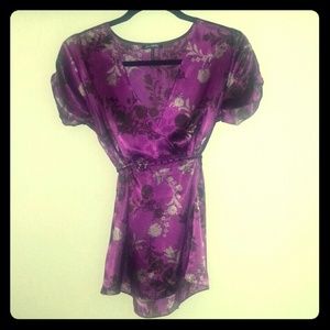 Purple top with black and grey flowers